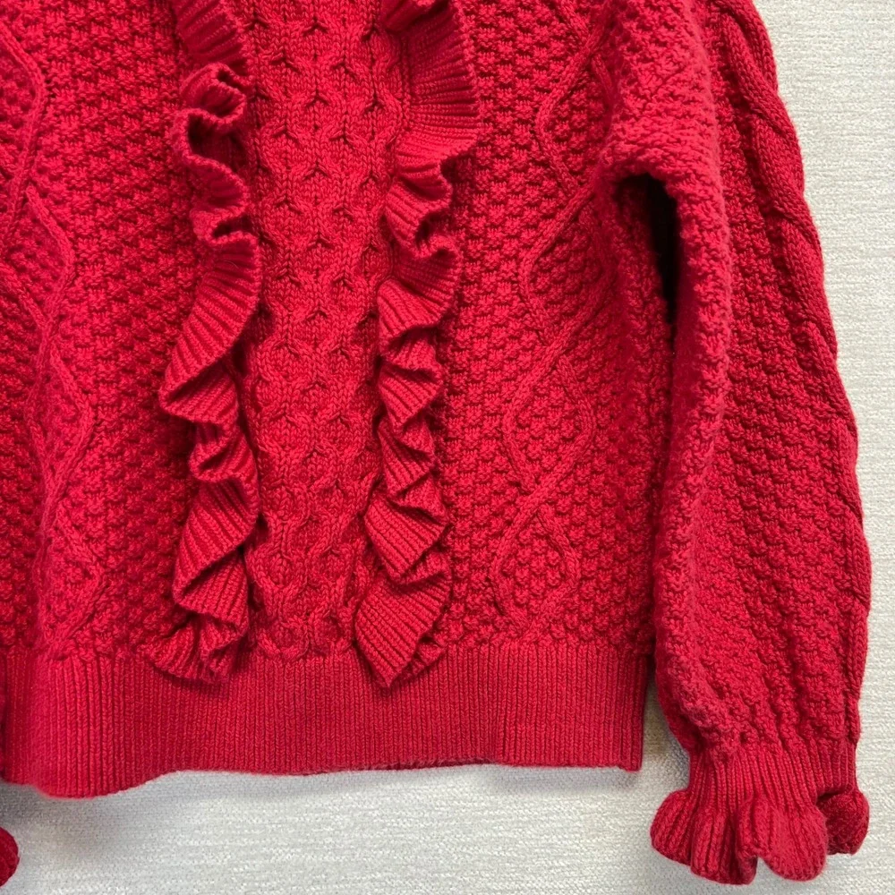 Baby Gap Red Cable Knit Ruffle‎ Sweater 5 Years Toddler Cozy Cotton